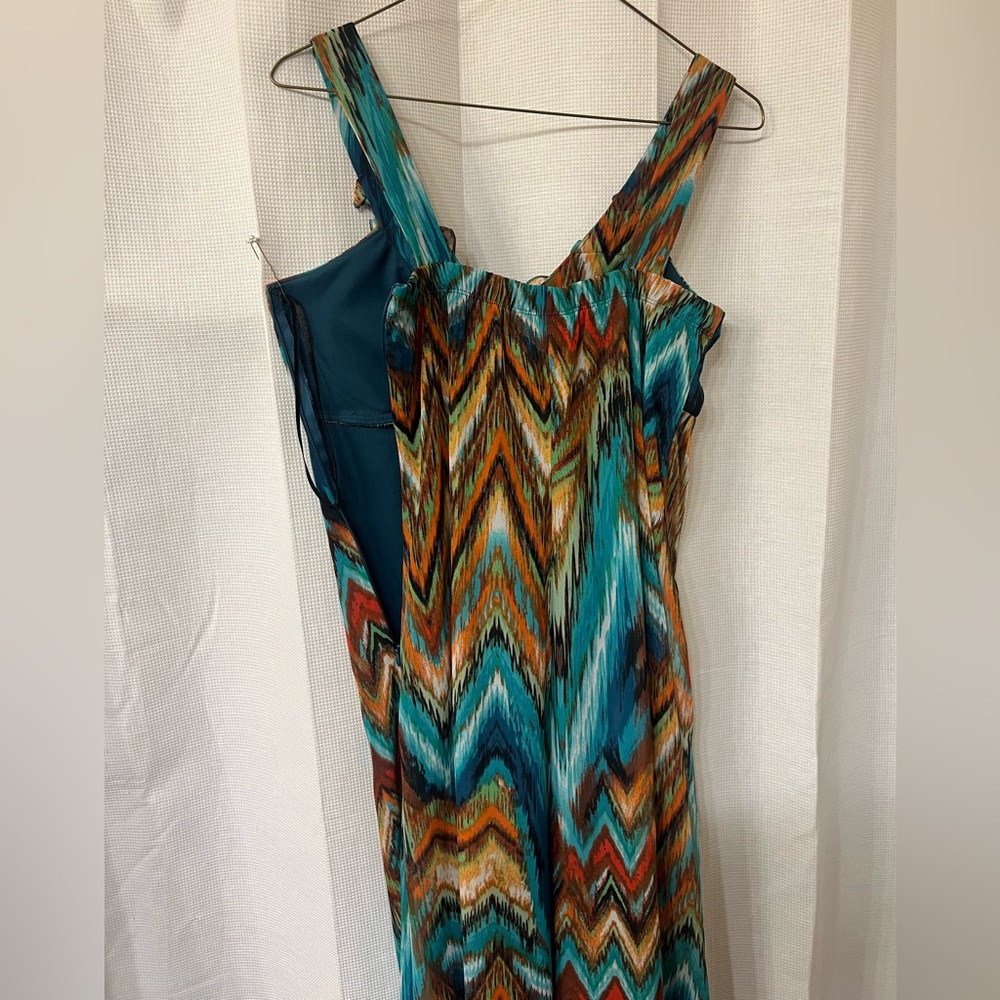 Festival Aztec v neck ruffle high low dress lightweight mesh multicolor sz 6 - Picture 3 of 4